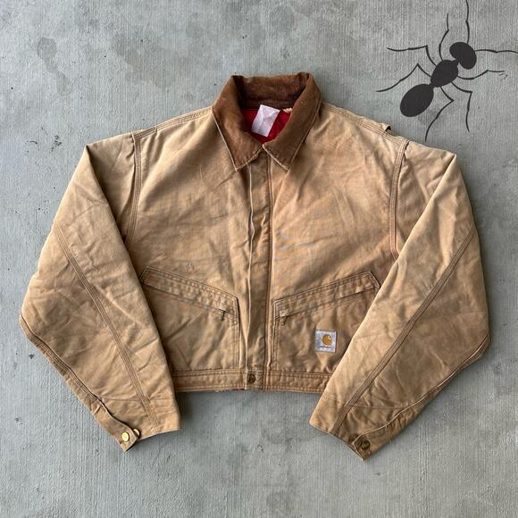 Vintage Y2K Carhartt brown cropped Detroit style work wear jacket - Picture 1 of 8